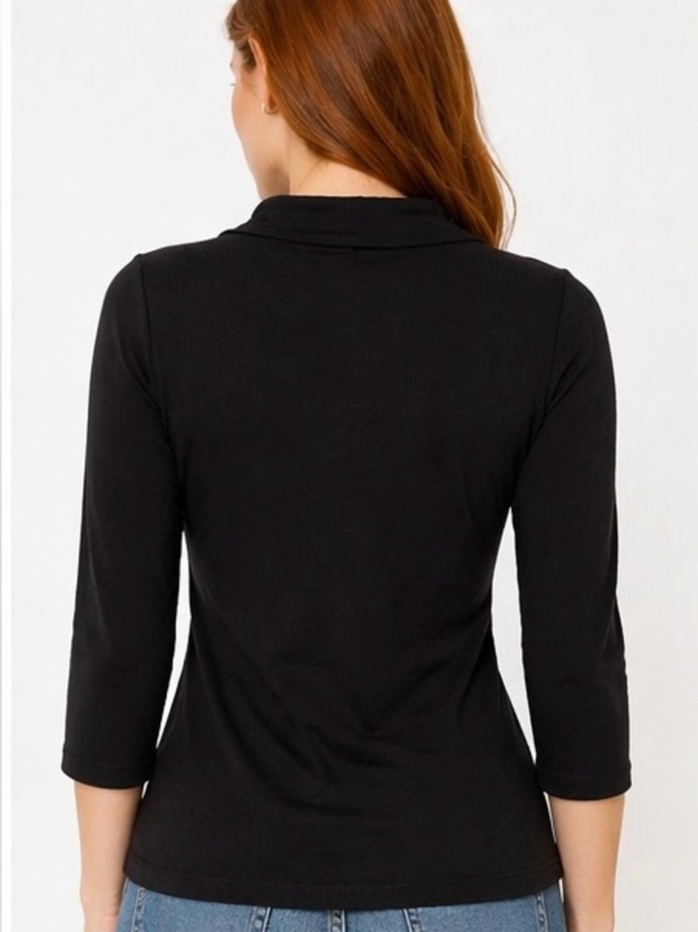 Black Cowl Neck Top XXS | Side Zip Slim Fit Stretch Blouse Elegant Minimalist - Picture 4 of 6